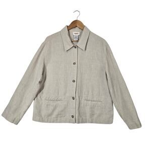Vintage Talbots Linen Jacket L Oatmeal Minimalist Coastal Grandma 55% Linen